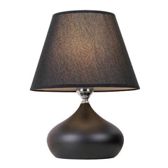 Teardrop Black Ceramic Table Lamp, Matt Rounded Base with a Charcoal Drum Shade, Bedside Table and Living Room
