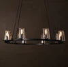 Ribbed Glass Ring Chandelier, Bronze Finish, Wide Ring Frame with Chain Suspension, Dining Room & Living Room