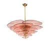 Sculptural Pink Textured Glass Petal Cluster Chandelier, Layered Radiating Panels, Brass Stem, Dining Room & Stairwell