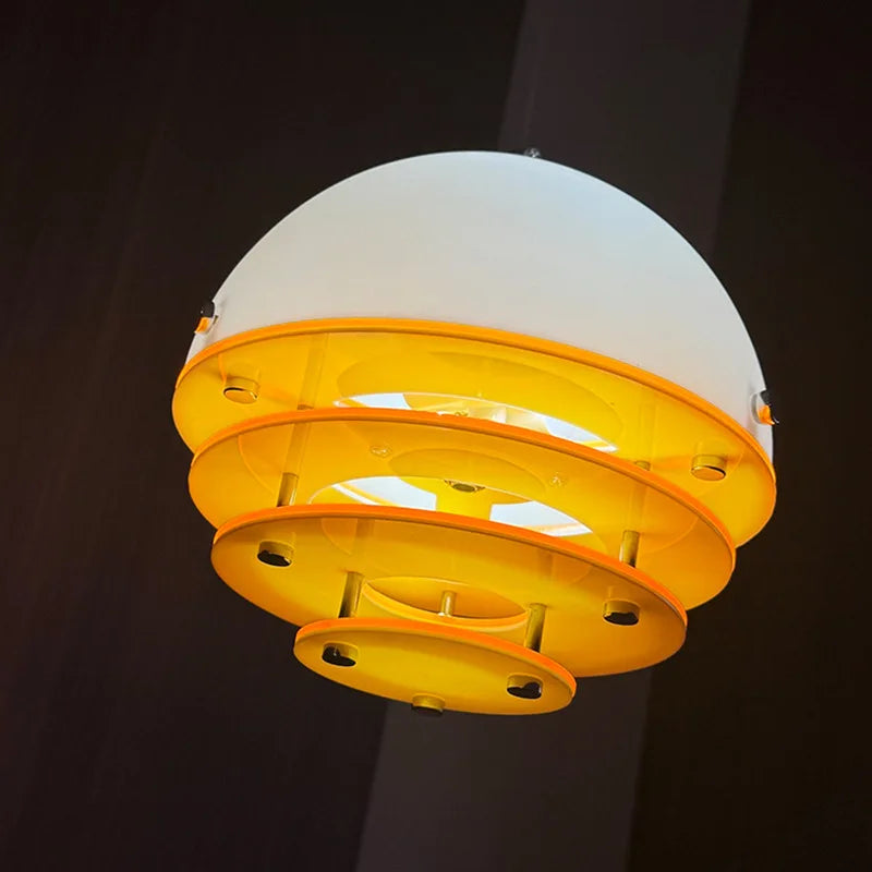Matt White Dome Pendant Light, Amber Tiered Ring Skirt, 30cm Large Silhouette, Kitchen Island & Dining Table