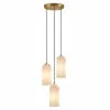 Frosted Alabaster Cluster Pendant Light, 3 Heads, Brass Ceiling Canopy, 150cm Drop, Kitchen Island & Dining Table