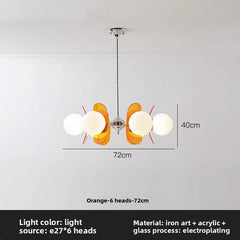Opal Glass Cluster Chandelier, Chrome Finish, 5 Light Opal Glass Spheres with Brown Fin Panels, Dining Room, Living Room & Bedroom
