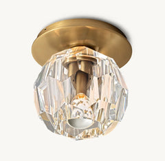 Faceted Crystal Sphere Flush Ceiling Light, Black Finish, Knurled Fixing Collar, Hallway, Landing & Bedroom Corner