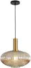 Ribbed Amber Glass Dome Pendant Light, 5.12'' Diameter, Brushed Brass Neck Fitting, Kitchen Island & Dining Table