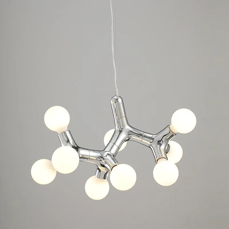 Chrome Branching Drop Chandelier, 7 Head, 500 Millimetre Drop, Opal Glass Ball Shades, Dining Table & Hallway