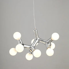 Chrome Branching Drop Chandelier, 7 Head, 500 Millimetre Drop, Opal Glass Ball Shades, Dining Table & Hallway