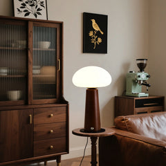 Opal Glass Dome Table Lamp, Tapered Solid Wood Column, Touch Control, Dark Walnut Finish, Bedside & Console, Home Office