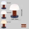 White Opal Glass Bell Shade Desk Lamp, Red Cylinder Stem, Simple Round Base, Bedside, Living Room & Home Office
