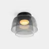 Tiered Grey Glass Semi Flush Ceiling Light, Double Dome Layer, Black Ceiling Canopy, D32 x H24cm, Hallway & Living Room