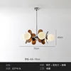 Opal Glass Cluster Chandelier, Chrome Finish, 6 Light Opal Glass Spheres with Brown Fin Panels, Dining Room, Living Room & Bedroom
