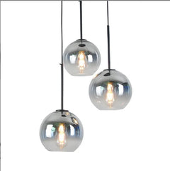 Mirrored Glass Globe Pendant Light, Grey Ombre Finish, 15cm Diameter, Black Cable, Bulb Not Included, Dining Table and Kitchen