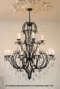 Scrolled Black Iron Branch Chandelier, 18 Light, Clear Crystal Drops, Two Tier Frame, Dining Room and Stairwell
