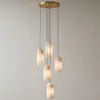 Frosted Alabaster Cluster Pendant Light, 3 Heads, Cascading Brass Canopy, 150cm Drop, Kitchen Island & Dining Table