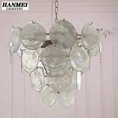 Textured White Glass Disc Chandelier, Polished Chrome Frame, Chain Suspension, D60 x H38cm, Dining Room & Living Room