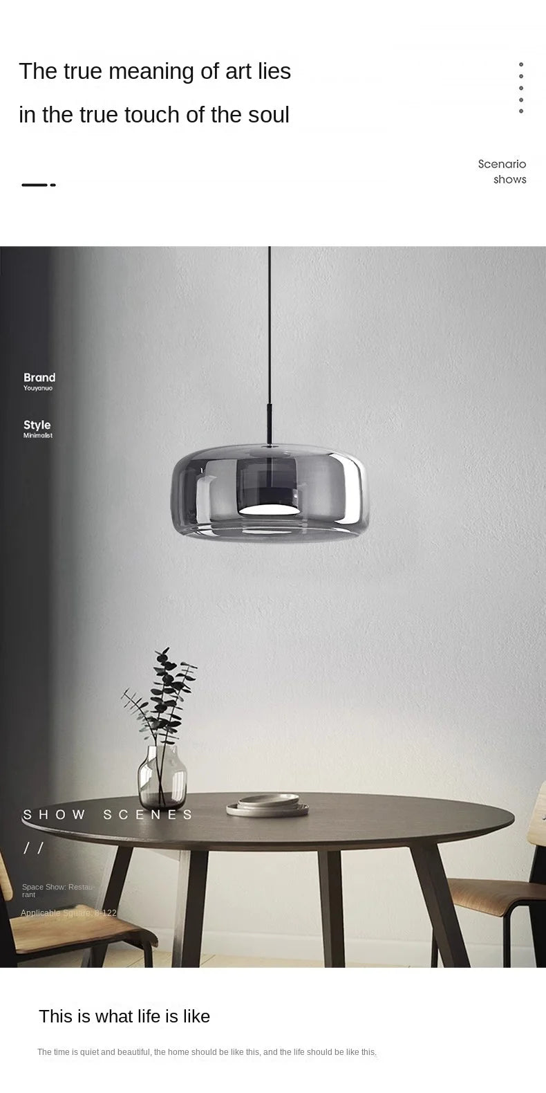 Smoked Grey Glass Drum Pendant Light, 33cm Shade, Brushed Brass Ring Fitting, Cord Suspended, Dining Table & Kitchen Island