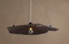 Textured Ochre Wood Panel Pendant Light, 38in Live Edge Grain, Fine Cable Suspension, Dining Room & Living Room