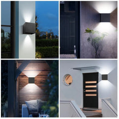White Cube Outdoor Wall Light, Set of 2, Up and Down LED Beams, Integrated LED Wall Glow, Porch, Patio & Garden