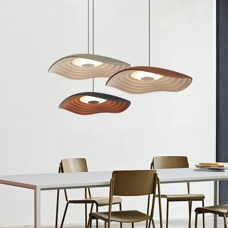 Grey Resin Disc Pendant Light, Radiating Wood Grain Rings, Integrated LED, Living Room, Bedside & Home Office