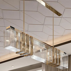Faceted Crystal Linear Rectangular Chandelier, 200 Centimetre Run, Slim Gold Frame, Dining Table & Kitchen Island