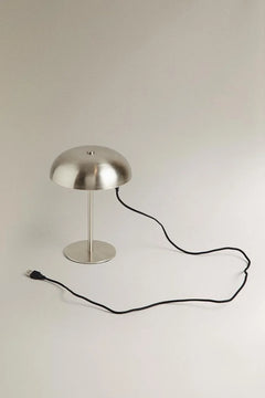 Compact Brushed Nickel Dome Table Lamp, Adjustable Warm Glow, Rechargeable USB Base, Bedside, Living Room & Home Office