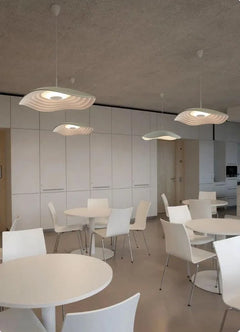 Grey Resin Disc Pendant Light, Radiating Wood Grain Rings, Integrated LED, Living Room, Bedside & Home Office