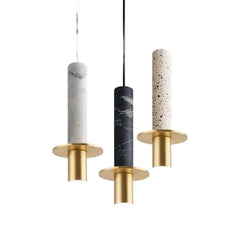 Polished Black Marble Column Pendant Light, Brass Disc Base, Integrated LED, Kitchen Island, Dining Table & Living Room