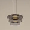 Smoked Grey Glass Tiered Disc Pendant Light, Graduated Layers, Cable Suspension, Dining Table & Kitchen Island