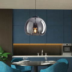 Smoked Amber Glass Globe Cluster Pendant Light, 3 Ombre Spheres on Individual Cables, Dining Table & Kitchen Island