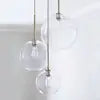 Clear Glass Cluster Pendant Light, 3 Globe Shades, Brushed Brass Fittings, 25cm, Staggered Drops, Dining Table and Kitchen