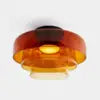 Tiered Amber Glass Semi Flush Ceiling Light, Three Dome Layer, Black Ceiling Canopy, D42 x H26cm, Hallway & Living Room