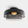Tiered Grey Glass Semi Flush Ceiling Light, Double Dome Layer, Black Ceiling Canopy, D42 x H18cm, Hallway & Living Room