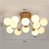 Opal Glass Globe Burst Semi Flush Ceiling Light, 12 Globes on Brass Branching Arms, Wide Arm Spread, Living Room, Bedroom & Hallway