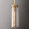 Fluted Clear Glass Cylinder Pendant Light, Burnished Brass Cap and Base, Rod Suspension, Bulb Not Included, Kitchen Island & Dining Table