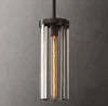 Fluted Clear Glass Cylinder Pendant Light, Bronze Cap and Base, Rod Suspension, Bulb Not Included, Kitchen Island & Dining Table