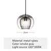 Ribbed Smoked Grey Glass Globe Pendant Light, Brass Cap on Braided Cable, 15cm, Bulb Not Included, Kitchen Island, Dining Table & Bedside