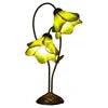 Green Stained Glass Flower Table Lamp, Twin Trumpet Shades, Bronze Leaf Base, Bedside Table & Console Top Display