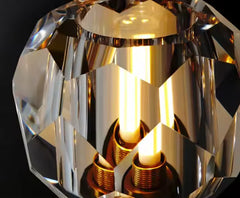 Faceted Crystal Sphere Flush Ceiling Light, Black Finish, Knurled Fixing Collar, Hallway, Landing & Bedroom Corner