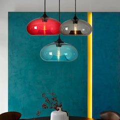 Amber Glass Disc Pendant Light, Exposed Filament Bulb, Single Drop, Bulb Not Included, Dining Table, Kitchen Island & Living Room