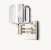 Faceted Crystal Block Wall Light, Polished Nickel Finish, Rectangular Backplate with Double Bar Arm, Bedroom