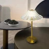 Ribbed Crystal Dome Table Lamp, Brass Stem and Base, Rechargeable Cordless Touch Control, Bedside, Console & Patio