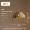Woven Rattan Dome Pendant Light, Natural Finish, Collar Top Silhouette, Kitchen Island, Dining Table & Living Room