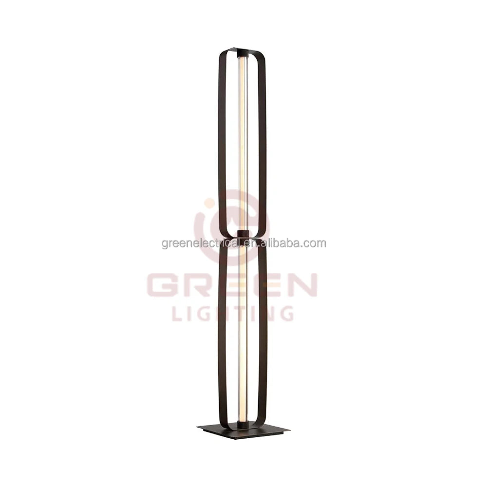 Black Steel Column Floor Lamp, 1280mm Tall, Twin Oval Loop Frame with Integrated LED Strip, Living Room & Office