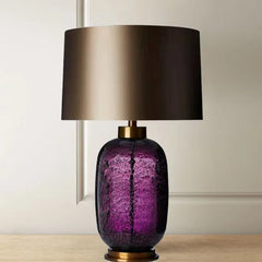 Textured Purple Glass Teardrop Table Lamp, Bronze Satin Drum Shade, Brass Collar & Foot, H58*D33cm, Bedside & Living Room