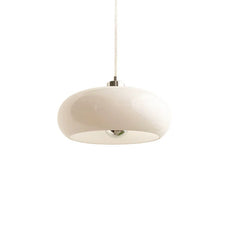 Glossy Wine Red Glass Drum Pendant Light, Rounded Pebble Silhouette, Polished Chrome Fitting, Living Room & Bedroom