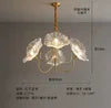 White Textured Flower Glass Chandelier, 6 Curved Brass Arms, Ruffled Petal Shades, Living Room & Dining Room
