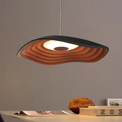 Grey Resin Disc Pendant Light, Radiating Wood Grain Rings, Integrated LED, Living Room, Bedside & Home Office