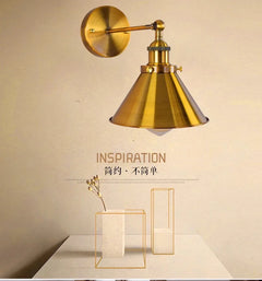 Antique Brass Cone Wall Light on a Swan Neck Arm, 20x20 Reach, Adjustable Knurled Knuckle Joint, Bedside and Reading Corner