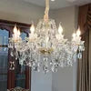 Clear Glass Candelabra Chandelier, 8 Lights, Gold Accents, 50cm Height, Layered Crystal Drops, Formal Dining Room & Stairwell