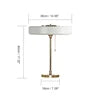 White Fabric Drum Table Lamp, Brushed Brass Stem, Square Stone Base, Pull Chain Switch, Bedside, Console & Living Room