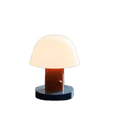 White Opal Glass Bell Shade Desk Lamp, Red Cylinder Stem, Simple Round Base, Bedside, Living Room & Home Office